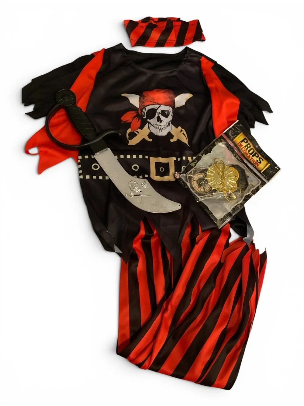 Kids Pirate Costume Set in Black and Red - Skull & Crossbones Design
